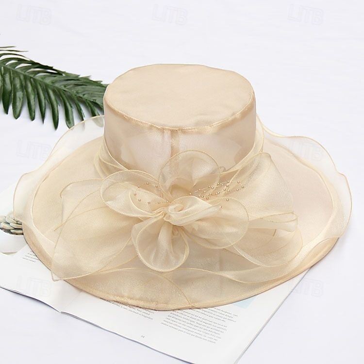Hatter organza Bryllup Aftenselskap Te Fest Strand Hesteløp Elegant søt stil Solbeskyttelse Med Blomster Hodeplagg Hodeplagg 2025 - $16.99 –P11