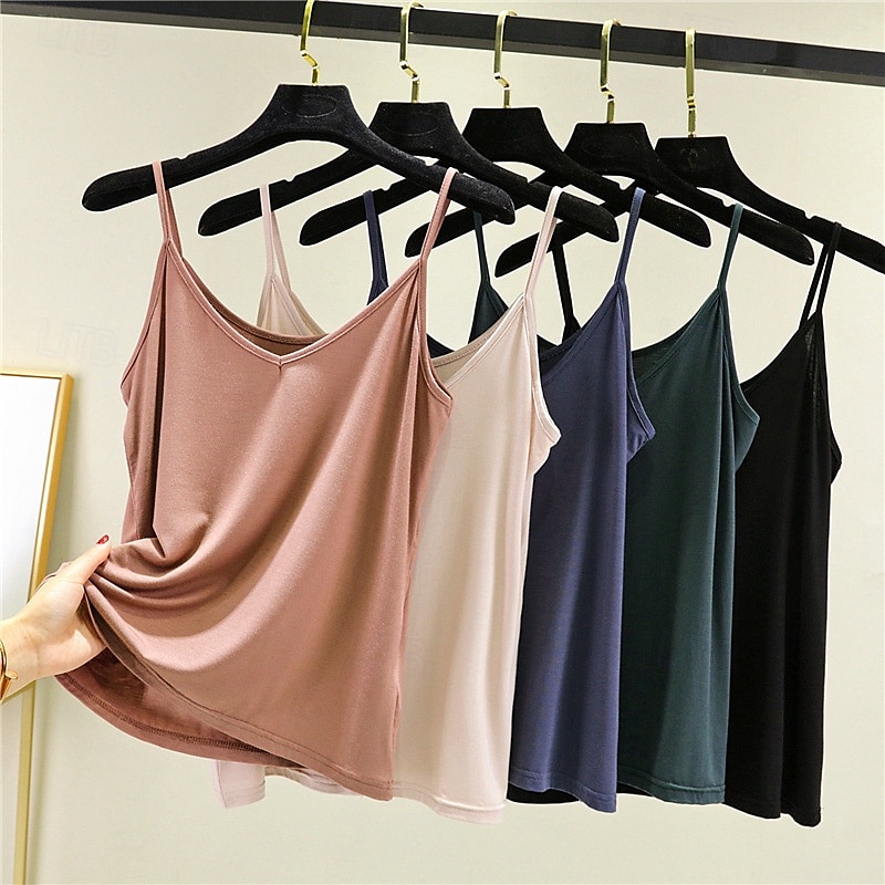 Women's Camisole Tank Top Solid Color Daily Sleeveless Crew Neck Regular Tops Daily Backless Light Blue Iron Gray Denim Blue Matcha green Black Summer 2025 - Kč349 –P5