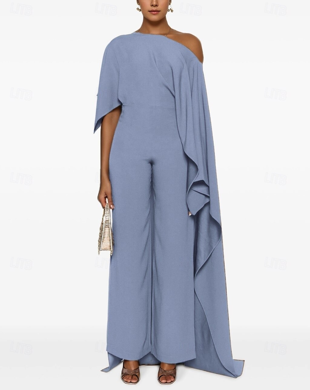 Jumpsuit Mother of the Bride Dress Elegant Simple Casual One Shoulder Floor Length Spandex Stretch Fabric Sleeveless with Cascading Ruffles Solid Color 2025 - $142.99 –P2