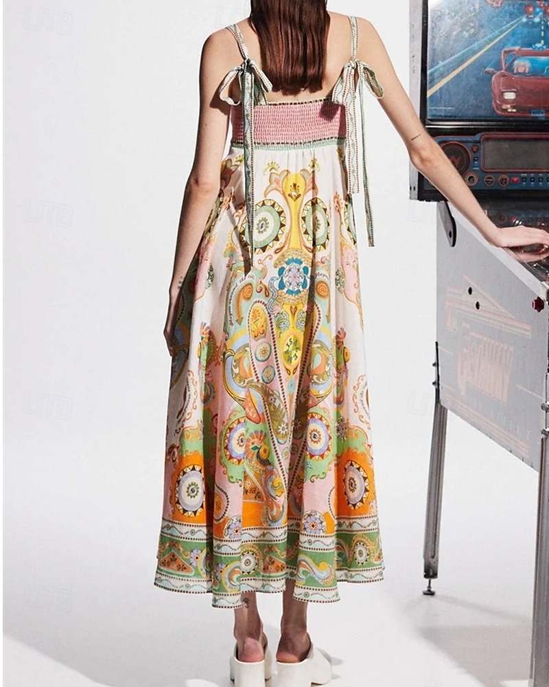 Damen Langes Kleid Maxikleid Baumwoll-Leinen-Kleider Freizeitkleid Mode Outdoor Party Ferien Normale Passform Ethnisch Kurzarm Träger Gelb Sommer 2025 - $38.99 –P3