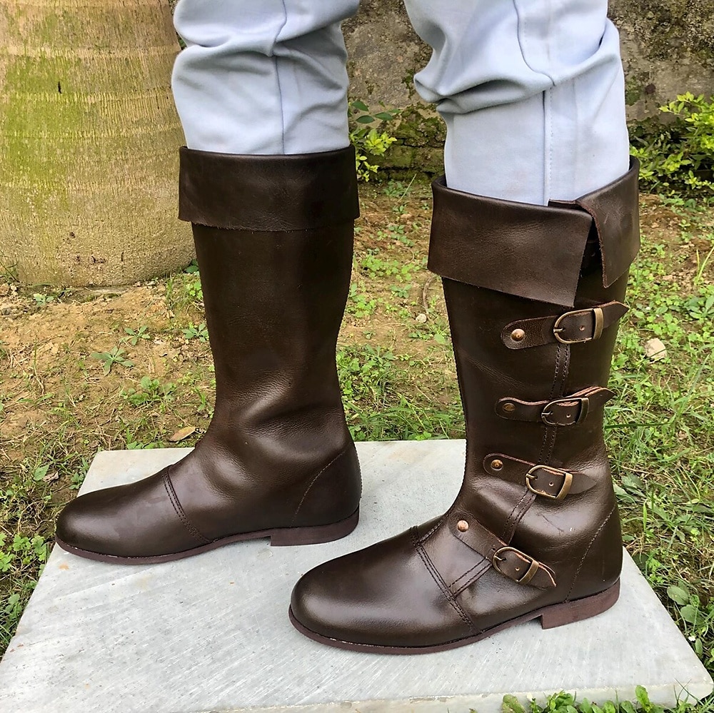 Medieval Renaissance Shoes Knee High Boots Flat Jazz Boots Pirate Viking Crusader Men's Celtic Pirate Halloween Masquerade Performance Party & Evening LARP Adults' Shoes 2025 - $58.99 –P6
