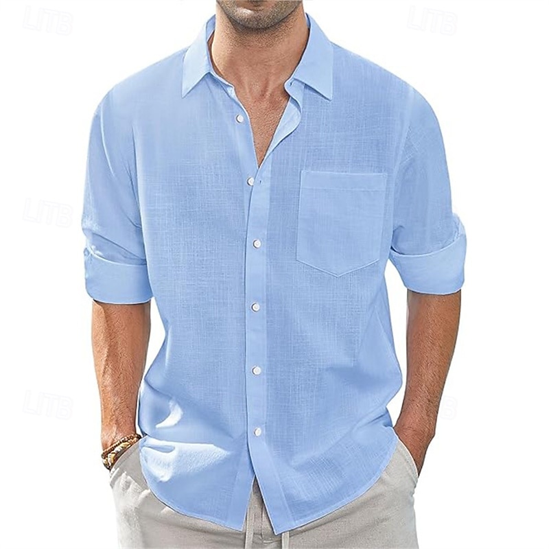 Per uomo Camicia Camicia di lino Camicia casual Camicia con Bottoni Camicia di cotone Semplice Vacanza Camicia hawaiana Bianco Blu marino Azzurro cielo Cachi Manica Lunga Bavero Primavera Autunno del 2025 a $16.49 –P2