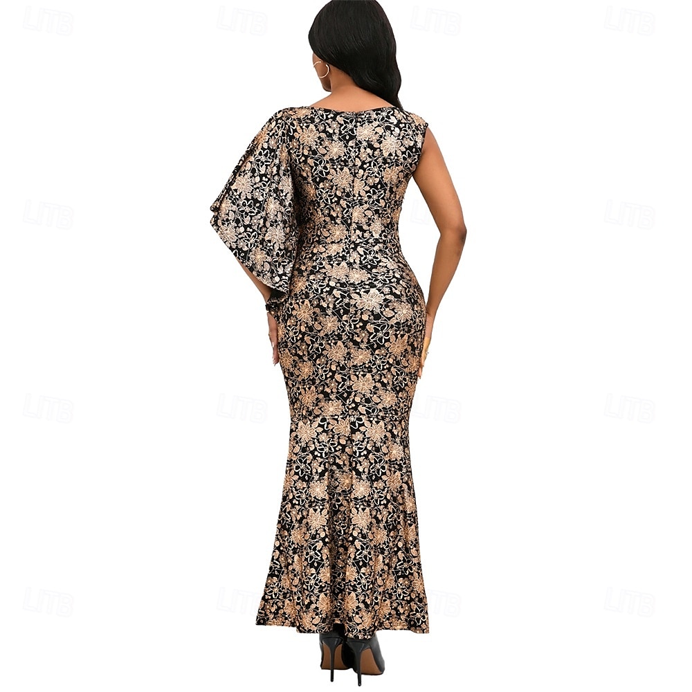 Kleid Mutter der Braut Kleid Elegantes Boot-Ausschnitt Bodenlänges Spitzen Kurzarm mit Pailletten 2025 - $49.99 –P14