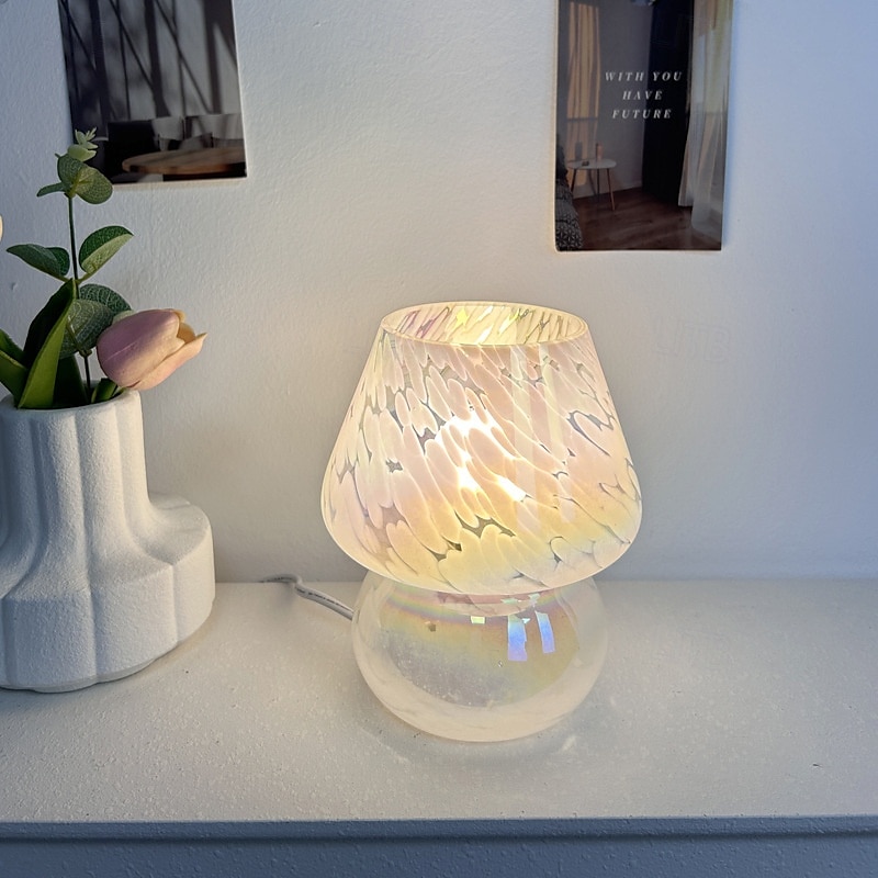 Pilzlampe Vintage Tischlampe Glas Nachttischlampe mit Kabel dimmbare Tischlampe mit 3 Farbglühbirne Retro Schreibtischlampe Pilz Nachtlicht LED Minilampe für Büro Bars Wohnzimmer Schlafzimmer 2025 - $82.99 –P12