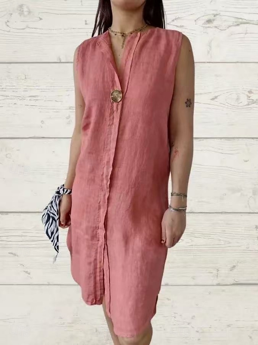 Femmes Mini Robe Robes en polycoton et lin texturé Robe Décontractée Robe d'été Classique Moderne Quotidien Week-end Coupe régulière Uni Sans manches Col en V Noir Rose Claire Vert Été de 2025 ? $26.99 –P7