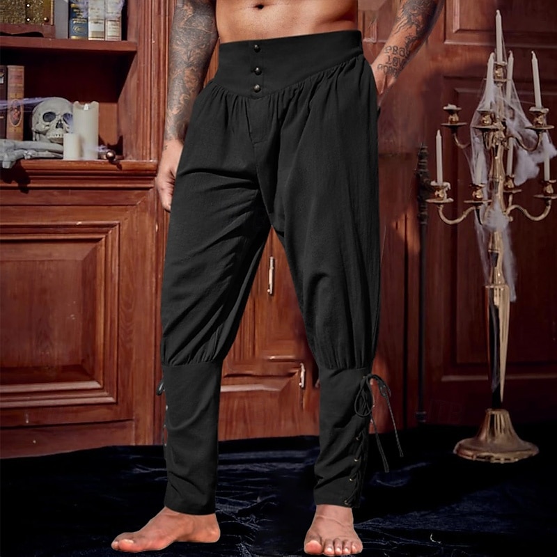 Homens Calças de linho Calças Calça verão Calça casual Calças Piratas Cintura elástica Perna Cordão Tecido Conforto Respirável Comprimento total Férias Festa Casual Estilo Étnico Retro Vintage Preto de 2025 por $22.99 –P3