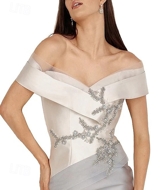 Meerjungfrau  Trompete Abendkleid Elegantes Kleid Formelle Hochzeit Bodenlang Ärmellos Offene Schulter Satin mit Perlen 2025 - $158.99 –P2