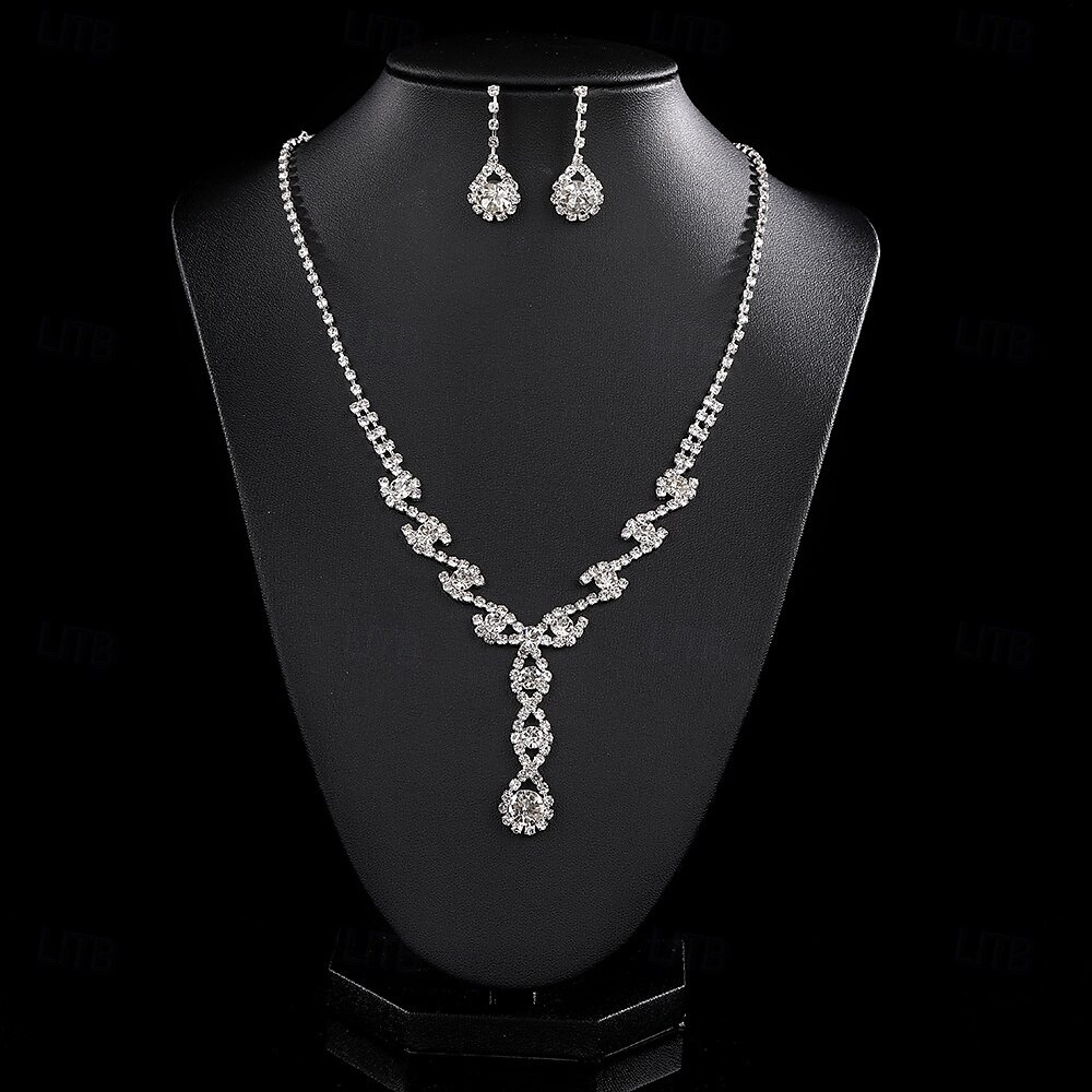 brudsmyckeset 1 set strass örhängen i legering halsband damer eleganta snygga smyckeset för bröllop jul förlovning 2025 - $16.49 –P2
