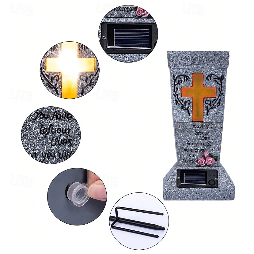 Solar-Friedhofsvase mit LED für frische/künstliche Blumen, Grabsteine, Vasen mit Spikes, Grabstein-Dekor, Gedenkgeschenke für den Verlust eines geliebten Menschen 2025 - $35.99 –P6