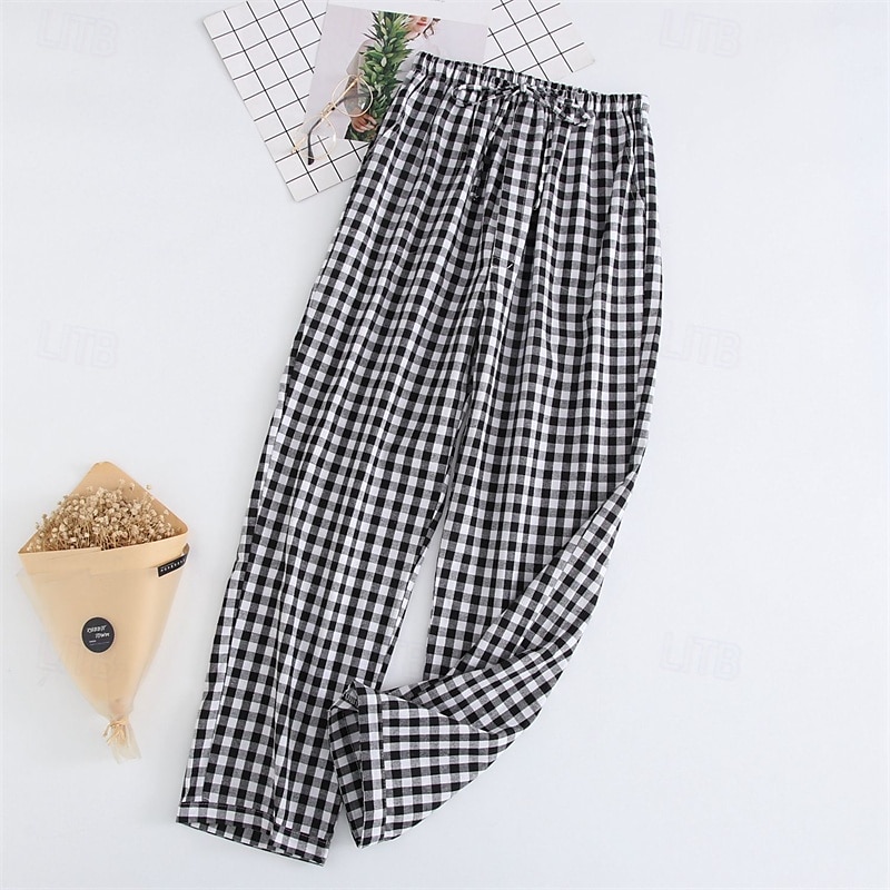 Herren Freizeitkleidung Karierte hose Lounge Hose Karomuster Mode Klassisch Lässig Heim Täglich Bett Baumwolle Komfort Atmungsaktiv Weich Hose Elastischer Bund Sommer Frühling Schwarz Königliches Blau 2025 - $15.99 –P1
