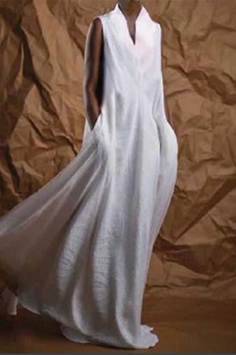 Per donna Abito Lungo Maxi Abito Abiti ispirati al lino Abito Bianco Vestito da Festa Abito in cotone e lino Moda Feste Compleanno Vestibilità regolare Semplice Senza Maniche Scollo a V Bianco Estate del 2025 a $28.99 –P1