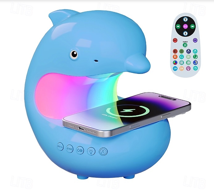 1 buc lumină de noapte mobilă cu încărcare wireless, player muzical, lumini colorate RGB, urmărește ritmul muzicii, drăguț în formă de delfin, mufă de tip C în dormitor, lumină de noapte cu funcție de 2025 - $32.99 –P1