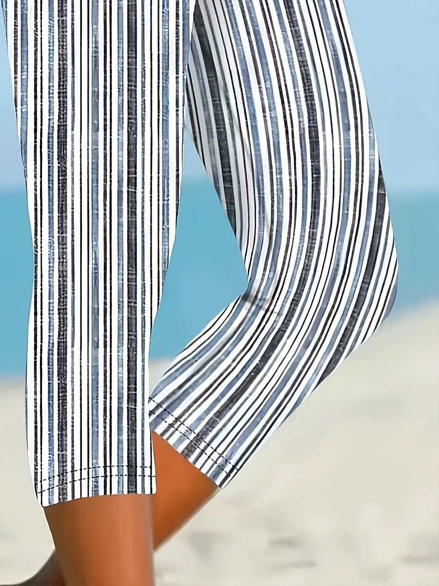 Mulheres Calças Capri Leggings Férias Vintage Moda Comprimento da panturrilha Cintura Alta Gráfico Poá Listrado Estampado Respirável Macio Com Stretch Ao ar livre Férias Rua Preto & Branco Cinzento de 2025 por $18.99 –P3
