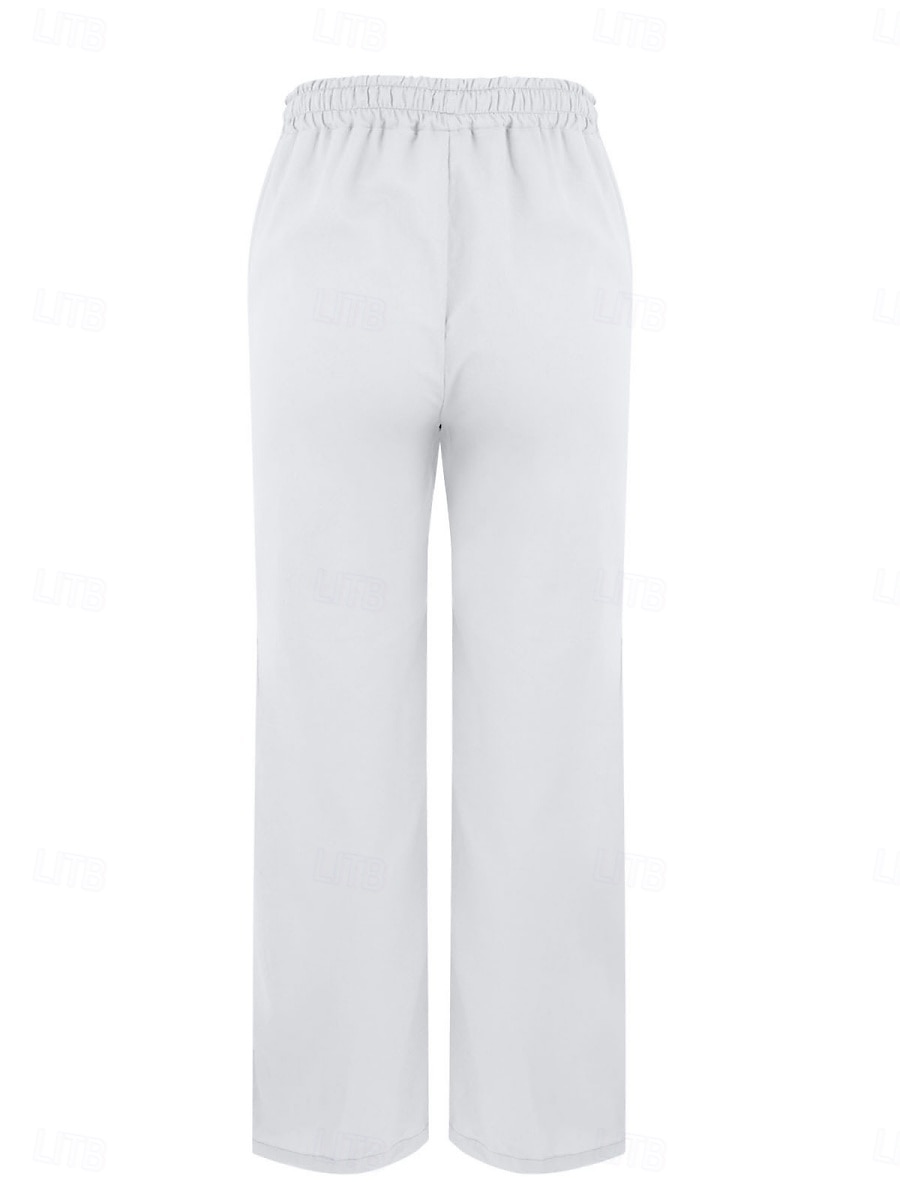 Dam Bomull Linne Byxor Enfärgad Chinos Semester Mode Avslappnad Lång Högmidja Enkel Fickor Snörning Bekväm Utomhus Mikroelastisk Semester Street Daglig Kamel Vinröd Svart Vit Sommar 2025 - $14.99 –P3