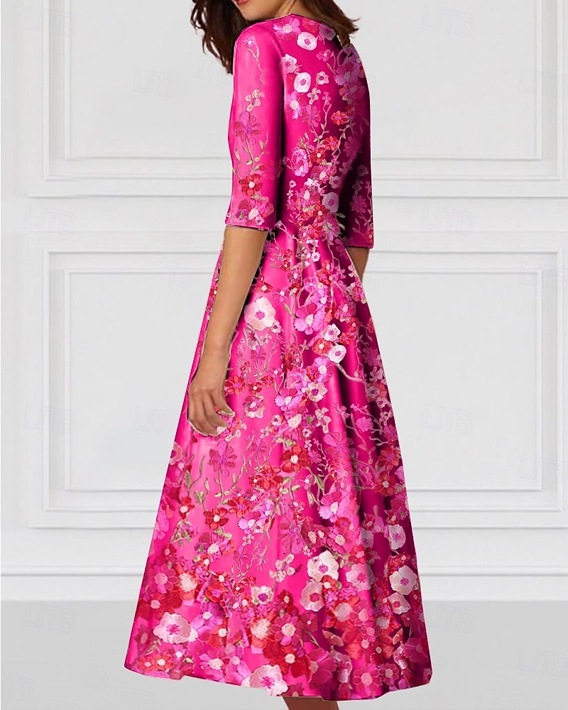 Abito da Cocktail A-Line Floral Elegante Abito Formale Matrimonio Lungo fino alla Caviglia Mezza Manica V Neck Abito Rosa Stretch Crepe con Ricamo e Tasca del 2025 a $154.99 –P2