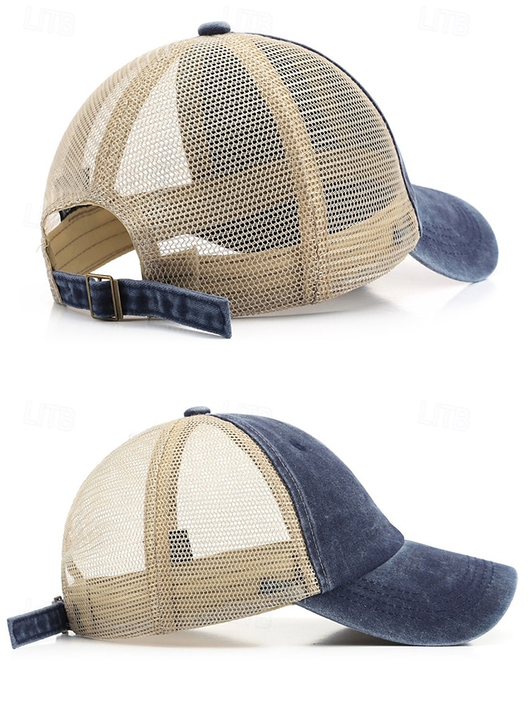 Herr vintage truckerkeps med meshrygg – justerbar basebollkeps i tvättad bomull för utomhussport, resor och vardagskläder 2025 - $11.99 –P8
