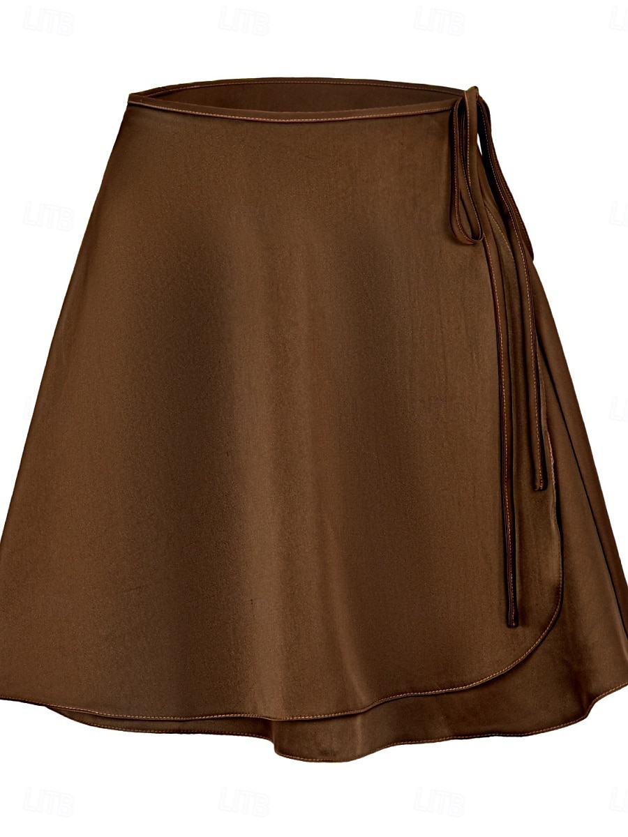 Jupe femme A ligne Couleur unie Mode Décontractée Mini Jupe taille haute Uni Plissé Micro-élastique Street Daily Noir Champagne Marron Vert Été Satin de 2025 ? $19.99 –P17