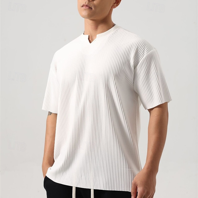 Herren T Shirt T-Shirt Kurzarmshirt Kurzarm V Ausschnitt Sommer Einfach Mode Designer Basic Jacquard Urlaub Straße Ausgehen Schwarz Weiß Dunkelgrau Top T-Shirt für Herren 2025 - $15.99 –P2