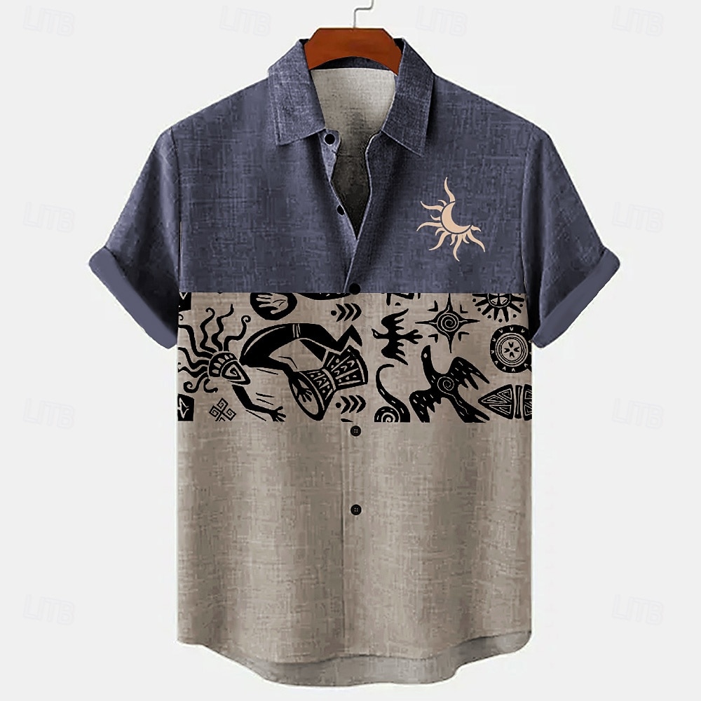 Men's Symbol Linen Shirt Summer Hawaiian Shirt Button Up Shirt Short Sleeve Vintage Artistic Vacation Holiday Beach Wear Summer Spring Turndown Collared Shirts Blue Purple Green 2026 - $26.99 –P7