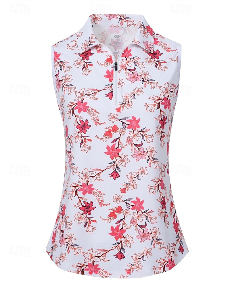 Per donna Floreale Maglia da tennis Senza Maniche Stampato UPF50+ Asciugatura Rapida Tennis Golf Badminton Collo con zip Maglietta Top Rosa Verde Abbigliamento da tennis del 2026 a $22.99 –P6
