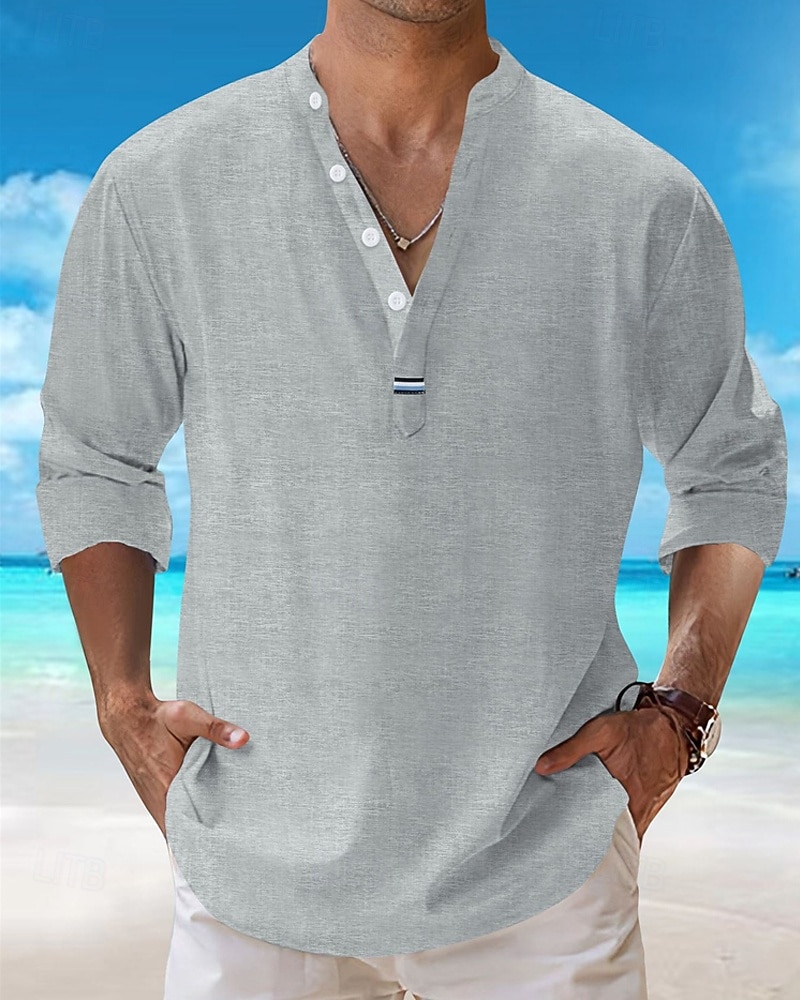 Men's Shirt Popover Shirt Summer Shirt Casual Shirt Beach Shirt Black White Pink Navy Blue Sky Blue Long Sleeve Plain Lapel Vacation Hawaiian Clothing Apparel Cotton Blend Fashion Casual Comfortable 2026 - $31.99 –P8