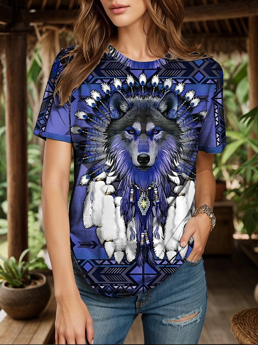 Femmes T-shirt Graphique Animal Géométrique ancien Élégant Classique Manche Courte Col ras du cou Col rond Hauts Réguliers Quotidien Week-end Imprimé Jaune Rouge Bleu Violet Vert Été Printemps de 2025 ? $19.99 –P6