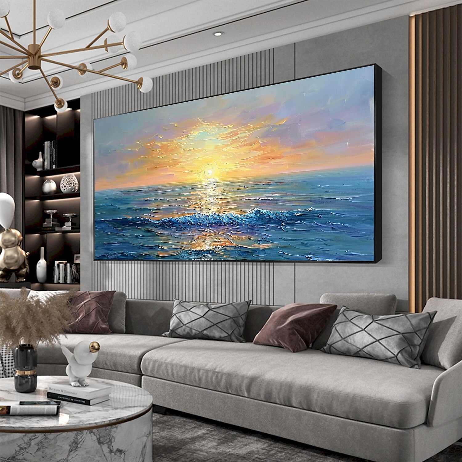 Handmade Original Sunset Ocean Oil Painting On Canvas Abstract Seascape Wall Art for Home Decor With Stretched Frame Without Inner Frame Painting 2025 - $141.99 –P8
