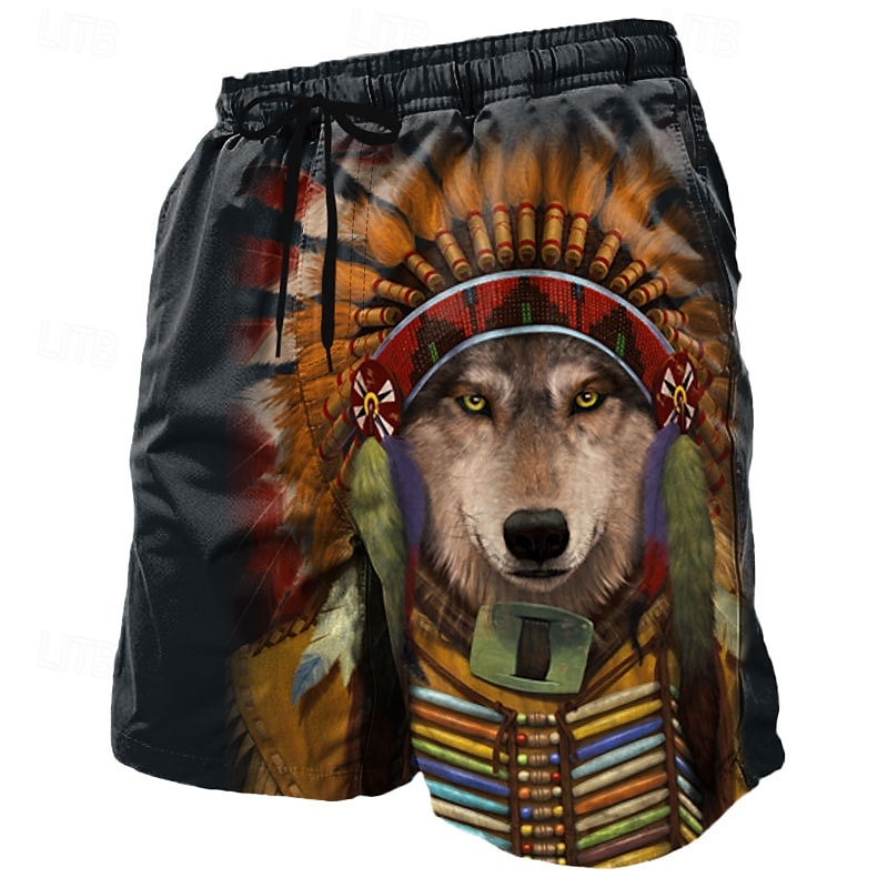 wolf sprit chief от vincent hie мужские африканские этнические плавки с изображением волка шорты для плавания шорты для серфинга ретро винтажная сетчатая подкладка эластичный шнурок на талии 2025 - $19.99 –P1