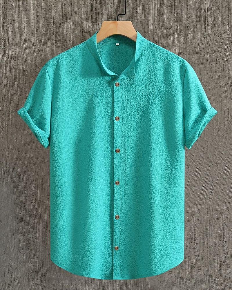 Men's Shirt Summer Shirt Casual Shirt Beach Shirt Button Up Shirt Black Blue Army Green Beige Gray Short Sleeve Plain Band Collar Vacation Hawaiian Clothing Apparel Fashion Casual Comfortable 2026 - $22.99 –P1