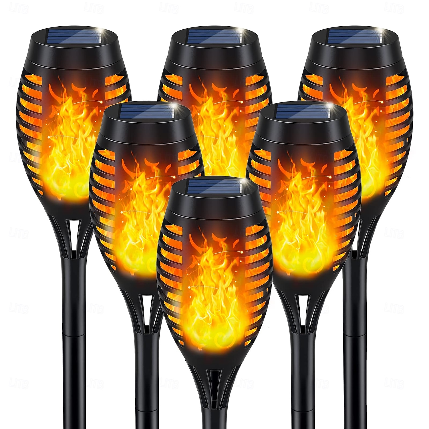 6 Pcs Outdoor Waterproof Solar Torch Light Flashing Flame Pathway Light Courtyard Garden Lawn Path Villa Fence Lighting Landscape Decoration Light 2025 - $21.99 –P1
