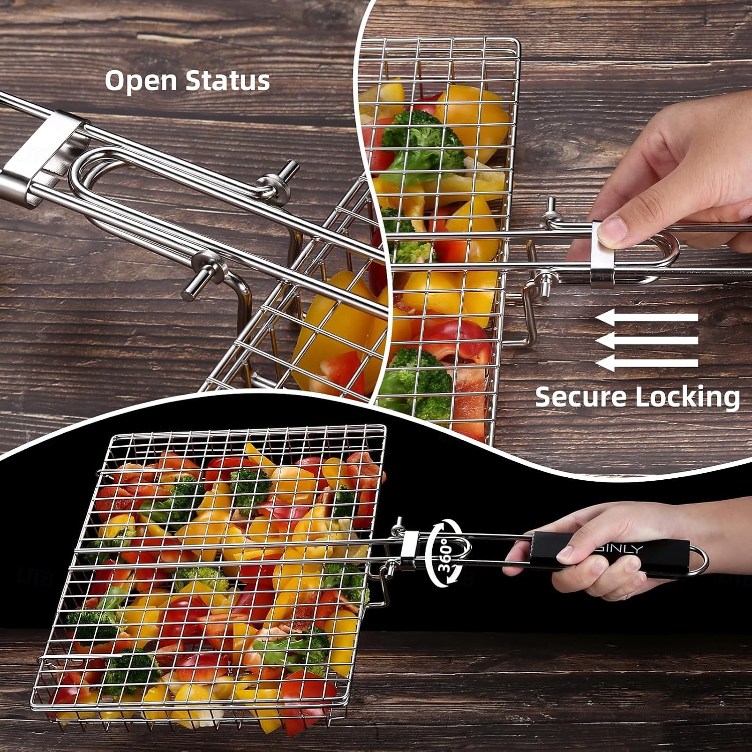 grill grill grill kosár fogantyúval rozsdamentes acél grill kosár kültéri kemping grill állvány halaknak, garnéláknak, zöldségeknek 2025 - $16.99 –P5