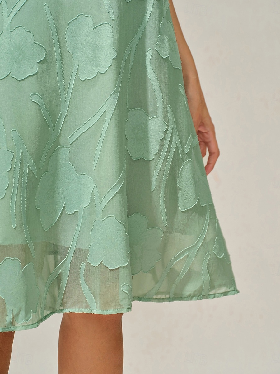 Dame Knelang kjole Chiffonkjoler Elegant Fritid Løstsittende Blomstret Kortermet Crew-hals Salvie Grøn Sommer 2025 - $55.99 –P3