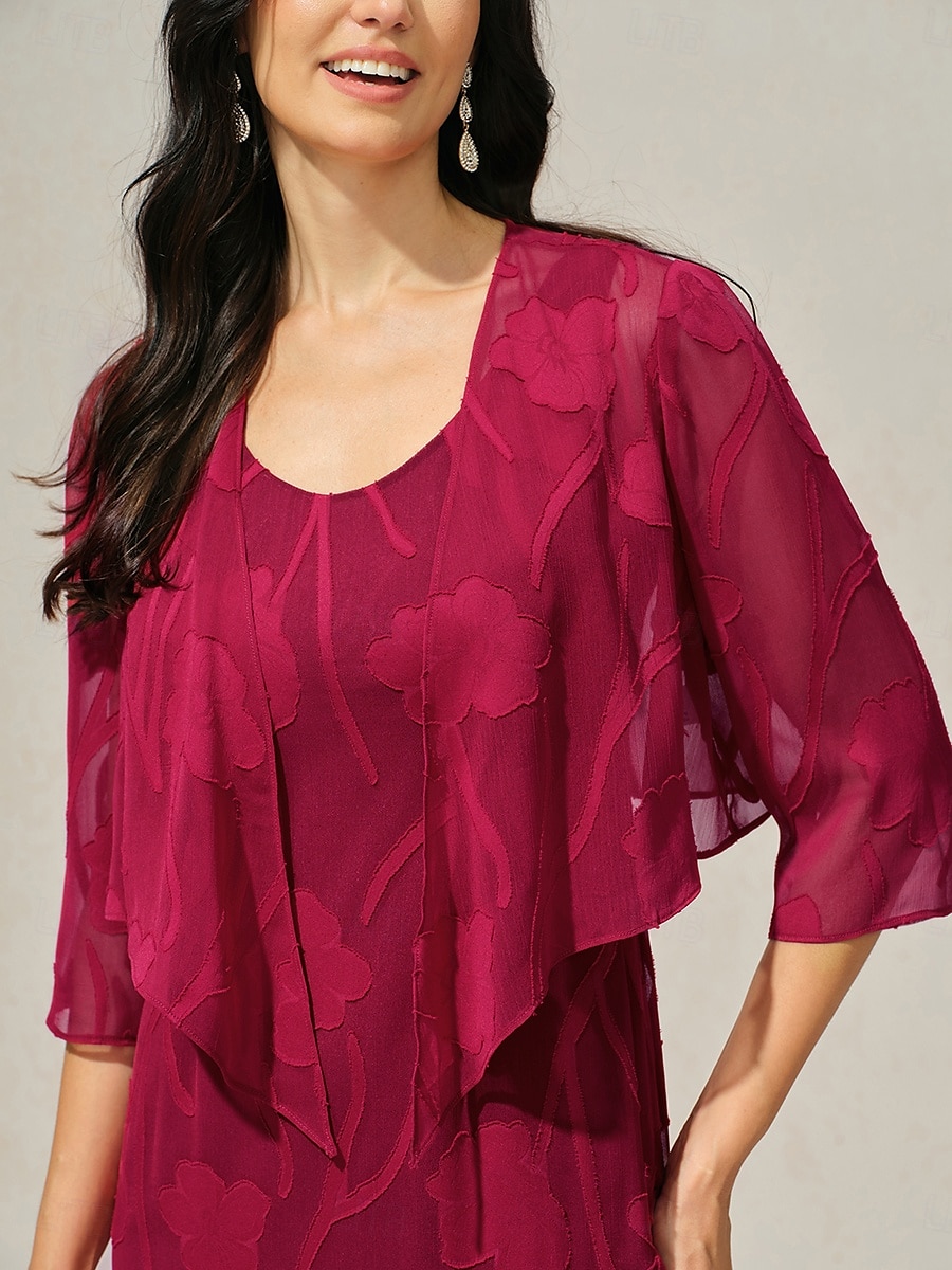 Dame Trekker på skuldrene Helfarge Blomstret Grafisk Elegant Stilfull Grunnleggende 3/4 ermer Asymmetrisk Crop Tops Bryllupsgjest Strandbryllup Paljetter Lapper Rød Sommer Vår Høst 2025 - $39.99 –P4