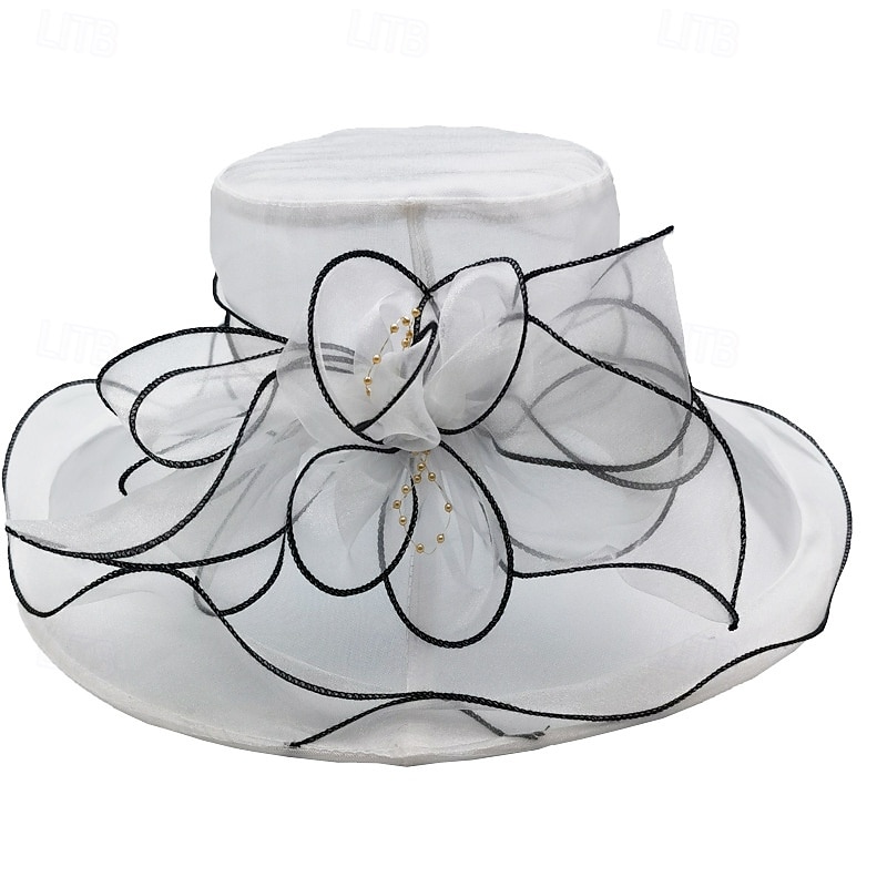 Hatter organza Bryllup Aftenselskap Te Fest Strand Hesteløp Elegant søt stil Solbeskyttelse Med Blomster Hodeplagg Hodeplagg 2025 - $16.99 –P9