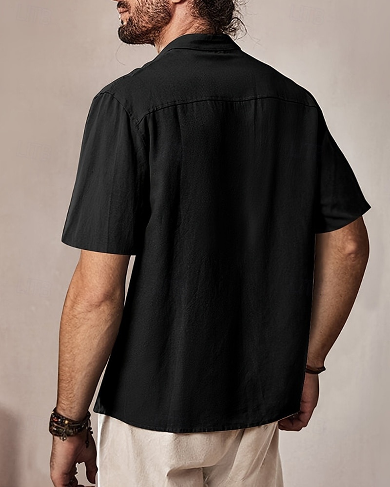 Men's Shirt Summer Shirt Casual Shirt Beach Shirt Black Apricot Short Sleeve Plain Band Collar Vacation Hawaiian Lace up Clothing Apparel Polyester Fashion Casual Comfortable 2025 - $23.99 –P5