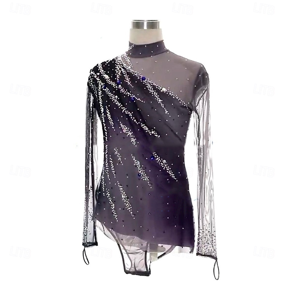 2026年 フィギュアスケート用トップス 男性用 男の子 アイススケート トップス ダークグレー パッチワーク スパンデックス 高弾性 訓練 競技大会 スケートウェア クラシック クリスタル・ラインストーン 長袖 アイススケート フィギュアスケート  コレクション – $271.59 –P3