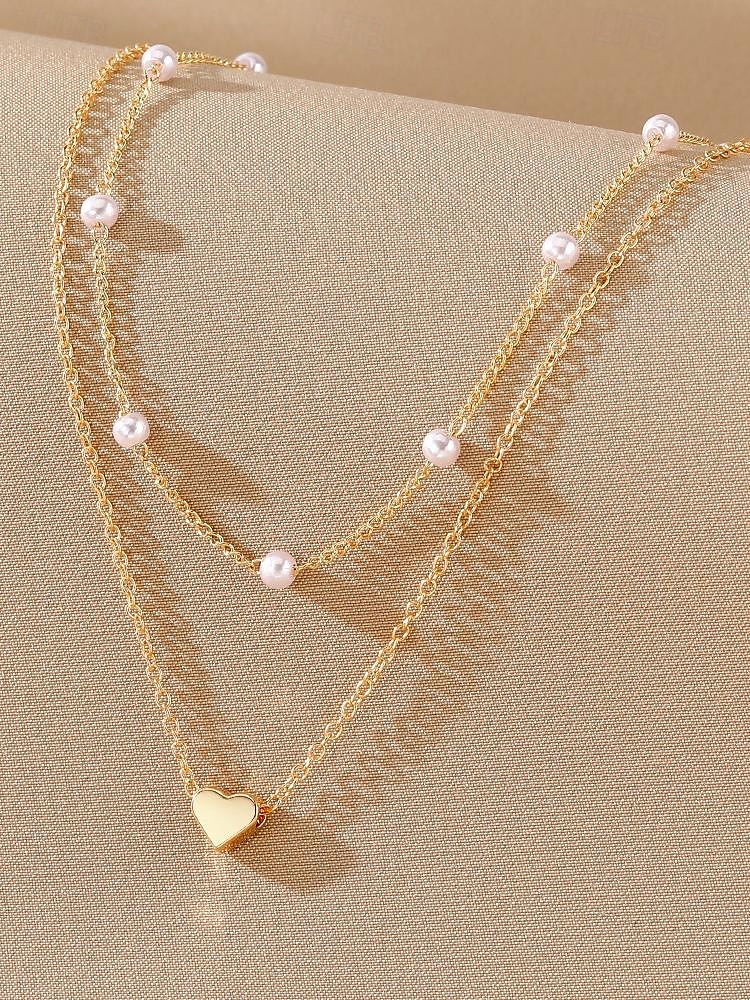 Ensemble collier et bracelet pendentif cœur en or pour femme – chaîne délicate à plusieurs niveaux avec perles, bijoux romantiques élégants pour cadeaux, mariages et usage quotidien de 2025 ? $9.99 –P5