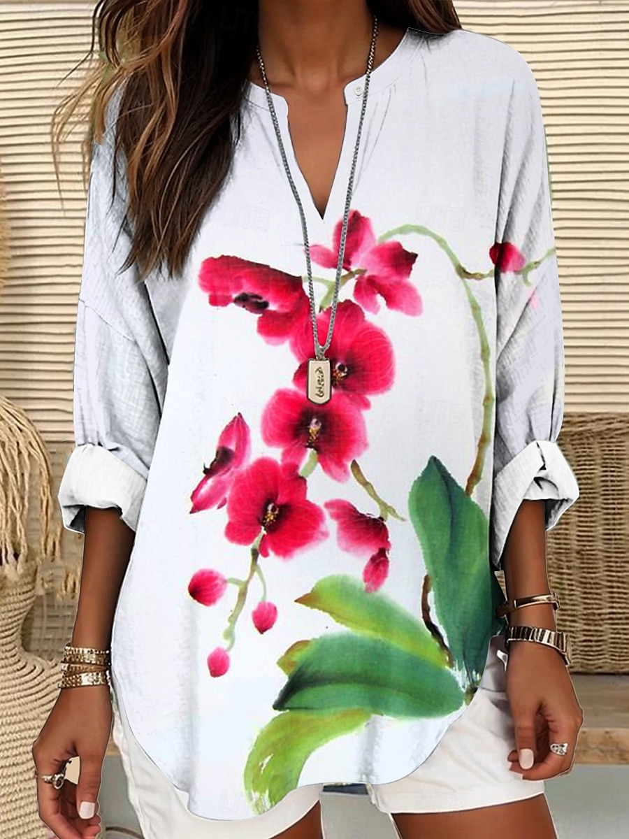 Femmes Hauts d'été Fleuri Graphique ancien Tropical Hawaïen manche longue Col en V Hauts Réguliers Quotidien Fête Tenue de plage Imprimé Blanche Vert Claire Bleu Kaki Été Printemps de 2025 ? $24.99 –P2