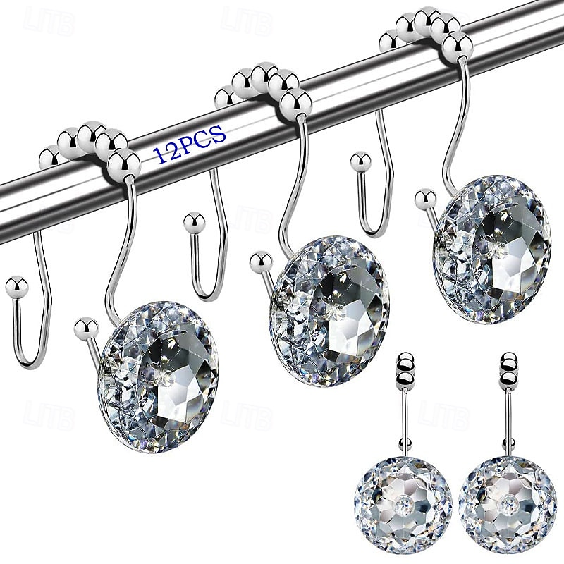 12 db Zuhanyfüggöny Horog Luxus Design Kerek türkizkék Gyémánt Kristály Csepp mely Csúszkáló Golyozókkal Van Ellátva Hableány Zuhanyfüggönyhöz Rozsdamentes Fém Ragyogó Zuhanyfüggöny Gyűrűk 2025 - $15.49 –P1
