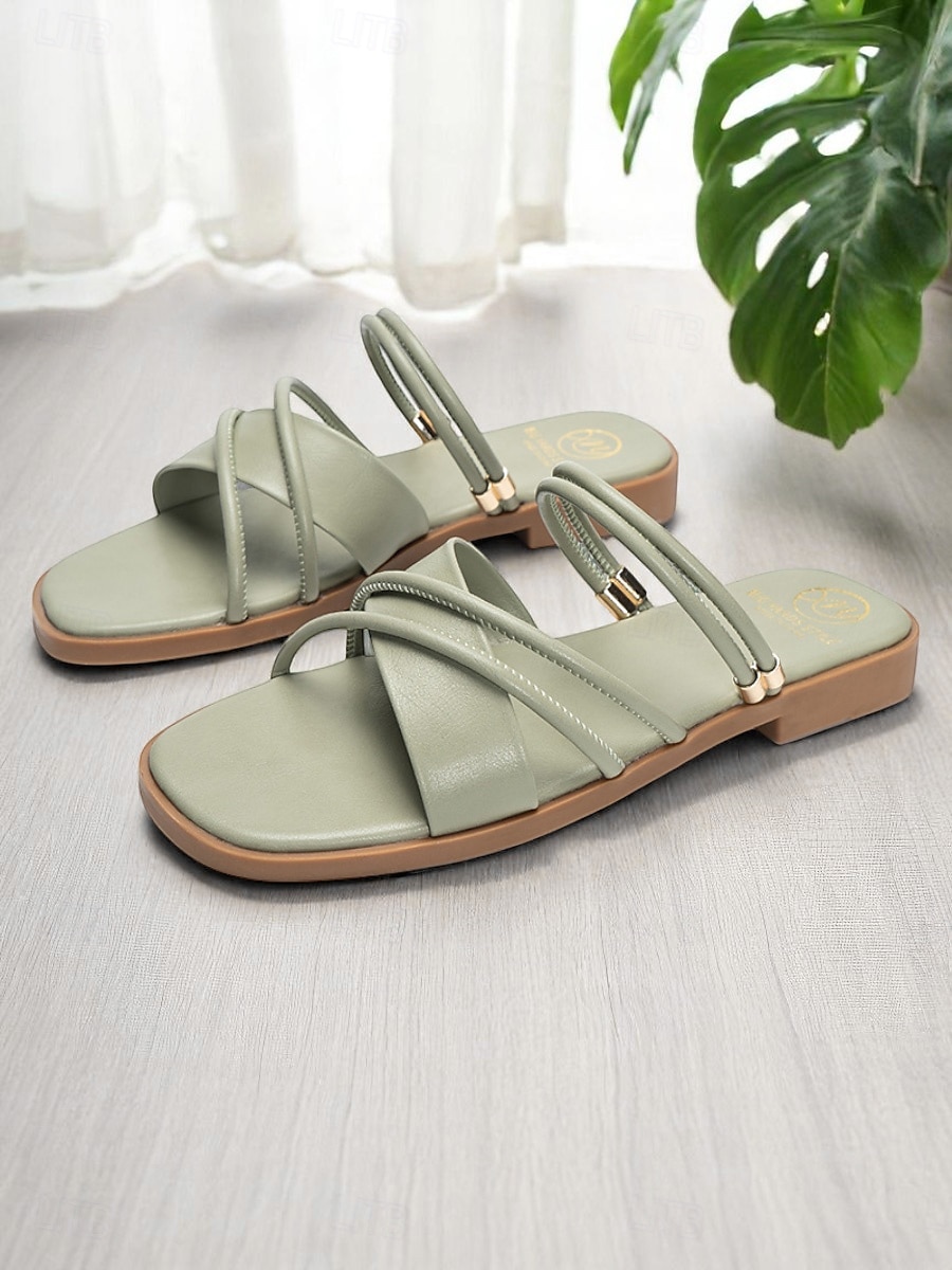Women's White Strappy Flat Sandals with Crisscross Design - Minimalist Slip-On Summer Shoes for Casual Dates and Everyday Outfits 2025 - $29.99 –P5