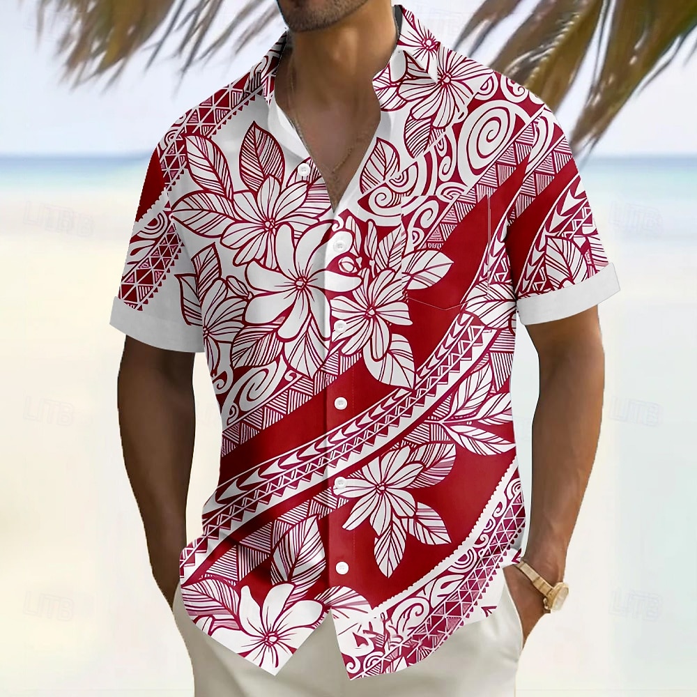 Męskie Kwiatowy wzór Tropikalne kwiaty Koszula hawajska Zapinana na guziki koszula Koszula Aloha Krótki rękaw Hawajskie Urlop Święto Stroje plażowe Lato Wieczorne Druk 3D Jedna kieszeń z przodu 2026 - $25.99 –P1