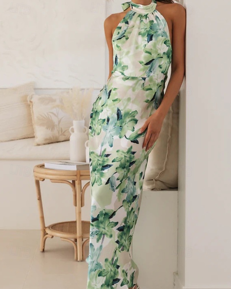 Women's Long Dress Maxi Dress Floral Dress Halter Neck Dress Fashion Modern Vacation Going out Weekend Regular Fit Flower Sleeveless Halter Neck Yellow Pink Green Summer 2026 - $27.99 –P17