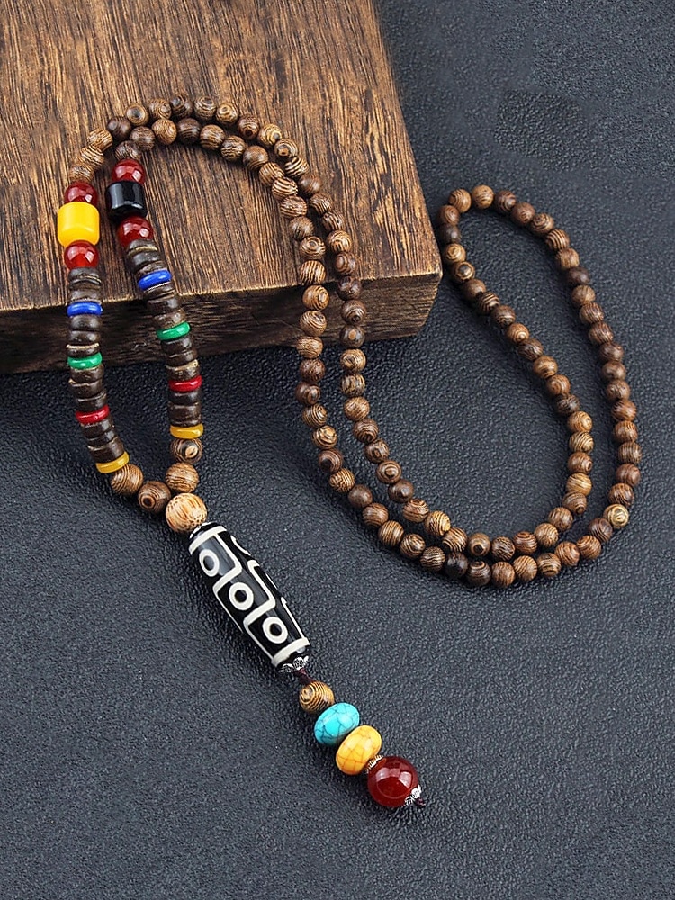 Pánský náhrdelník z přírodních dřevěných korálků s tibetským totemovým přívěskem, boho etnický styl s dlouhým řetízkem pro meditaci, jógu, duchovní setkání a ležérní letní outfity. 2026 - $10.36 –P11