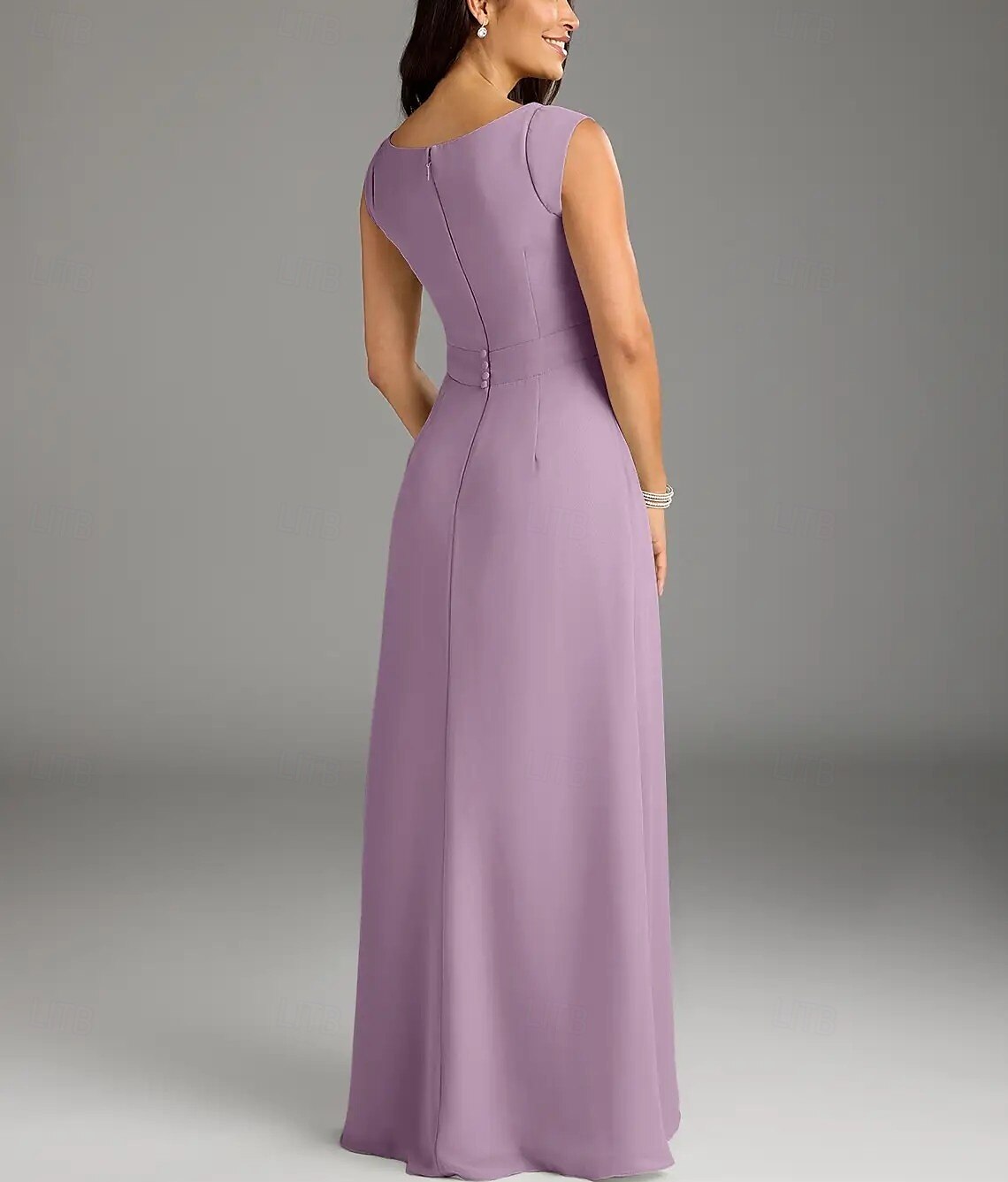 A-Line Mother of the Bride Dress Wedding Guest Elegant Minimalist Crew Neck Floor Length Chiffon Lace Cap Sleeve with Lace Buttons 2025 - $161.99 –P3