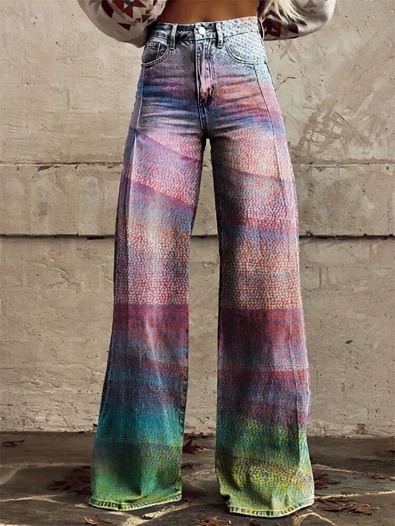 Retro 70. léta Báječný Kalhoty Široké legované kalhoty Hippie Disko Vysoký pas Psychedelické Styl falešných džínů Dámské Karneval Běžné / Denní hudební festival Retro tematická párty Dospělé Kalhoty 2025 - $35.99 –P1