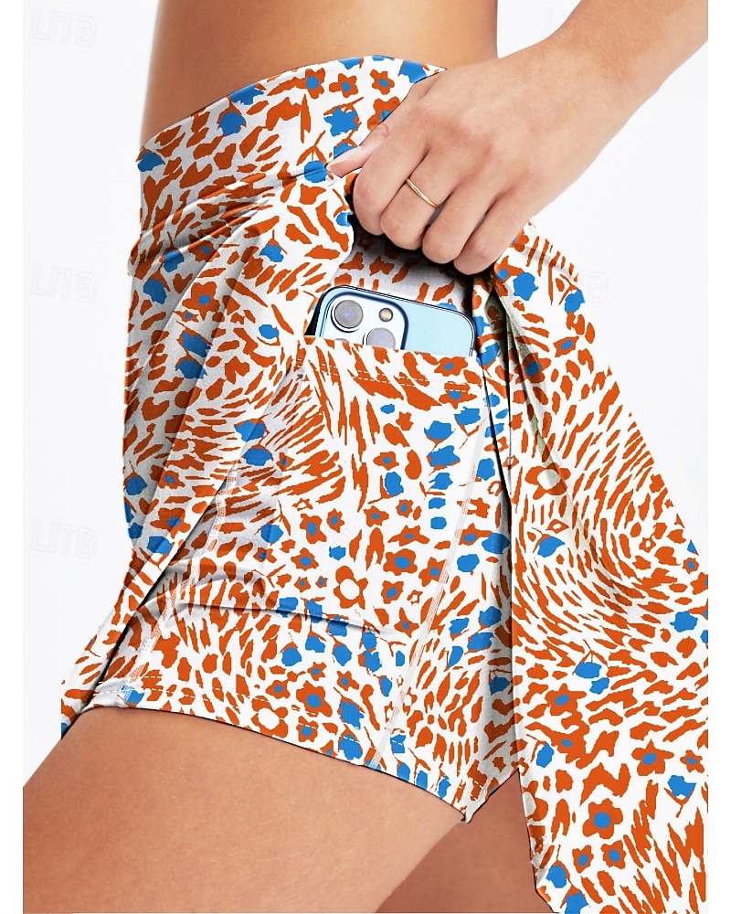 Damen Blumenmuster Lässiger Rock Tennisröcke mit Shorts Über dem Knöchel Feuchtigkeitsableitend Atmungsaktiv Tennis Golfspiel Pickleball Blau Orange Grün Tennisbekleidung 2026 - $22.99 –P17