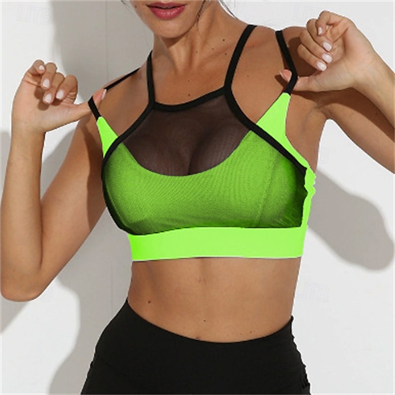 Mulheres Cor Sólida Sutiã de tênis Sutiã Esportivo Com Transparência Resistente ao Choque Pavio Humido Respirável Tênis Golfe Pickleball Halter pescoço Com Alças Finas Preto Branco + preto Verde de 2025 por $17.99 –P7