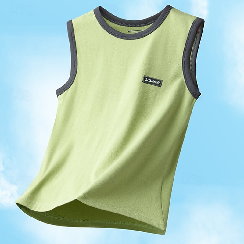 Kinder Jungen Panzer Tee Farbblock Ärmellos Kinder oben Ausgehen Basic Sommer Weiß Ab 4 Jahren 2025 - $13.99 –P2