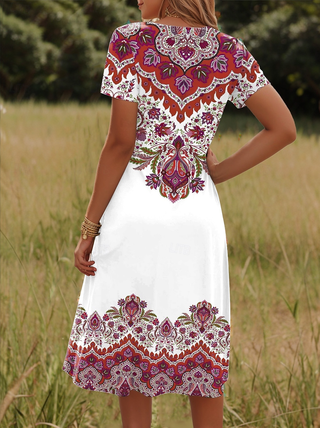 Női Mini ruha Pólóruha Nyári ruha Szabadság Alkalmi Boho Alkalmi Normál Grafika Paisley Rövid ujjú V-alakú Sárga Rubin Medence Bíbor Nyár 2025 - $23.99 –P2