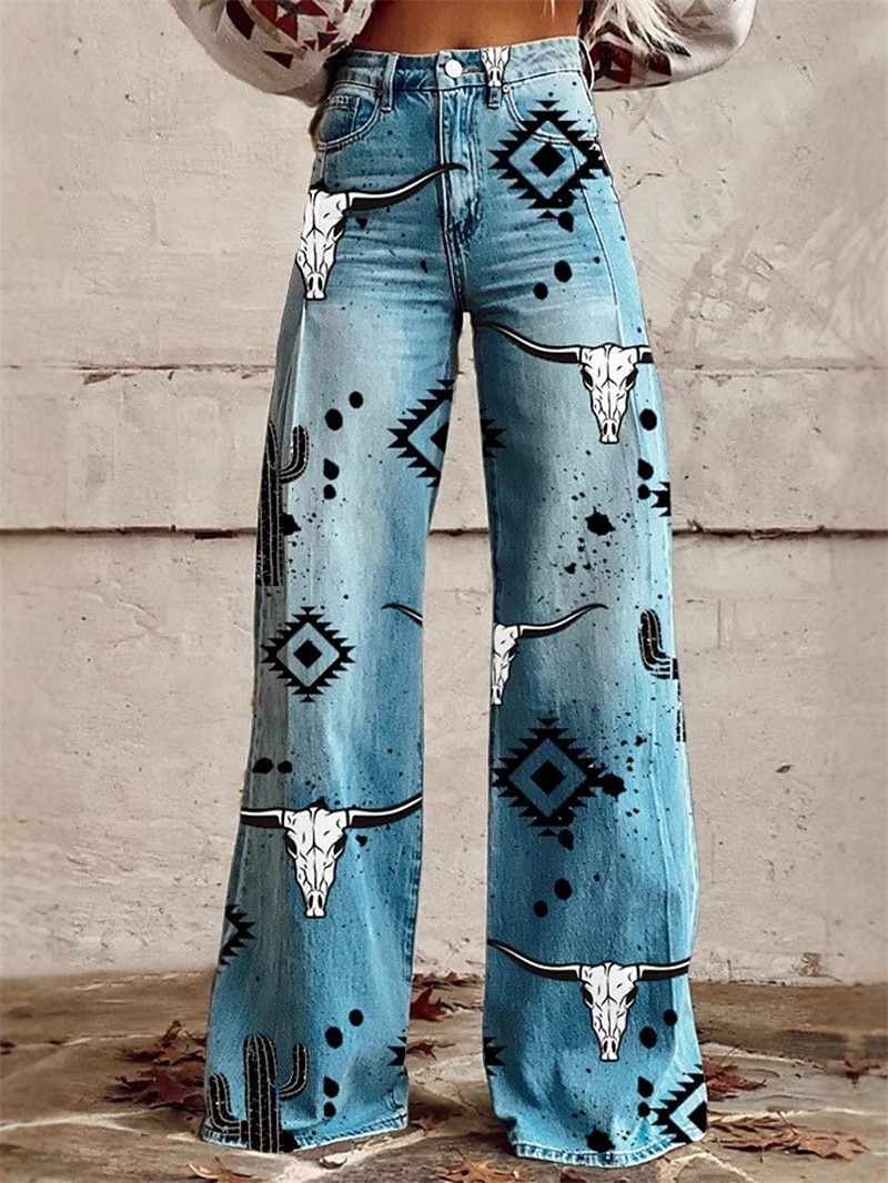 Retro Antiguo Años 70 Y2K Pantalones Pantalones de pierna ancha Hippie Disco Alta cintura Tribal Estilo de jeans falsos Disfraz Mujer Carnaval Casual Diario Festival de Música Fiesta temática retro 2026 - $35.99 –P5